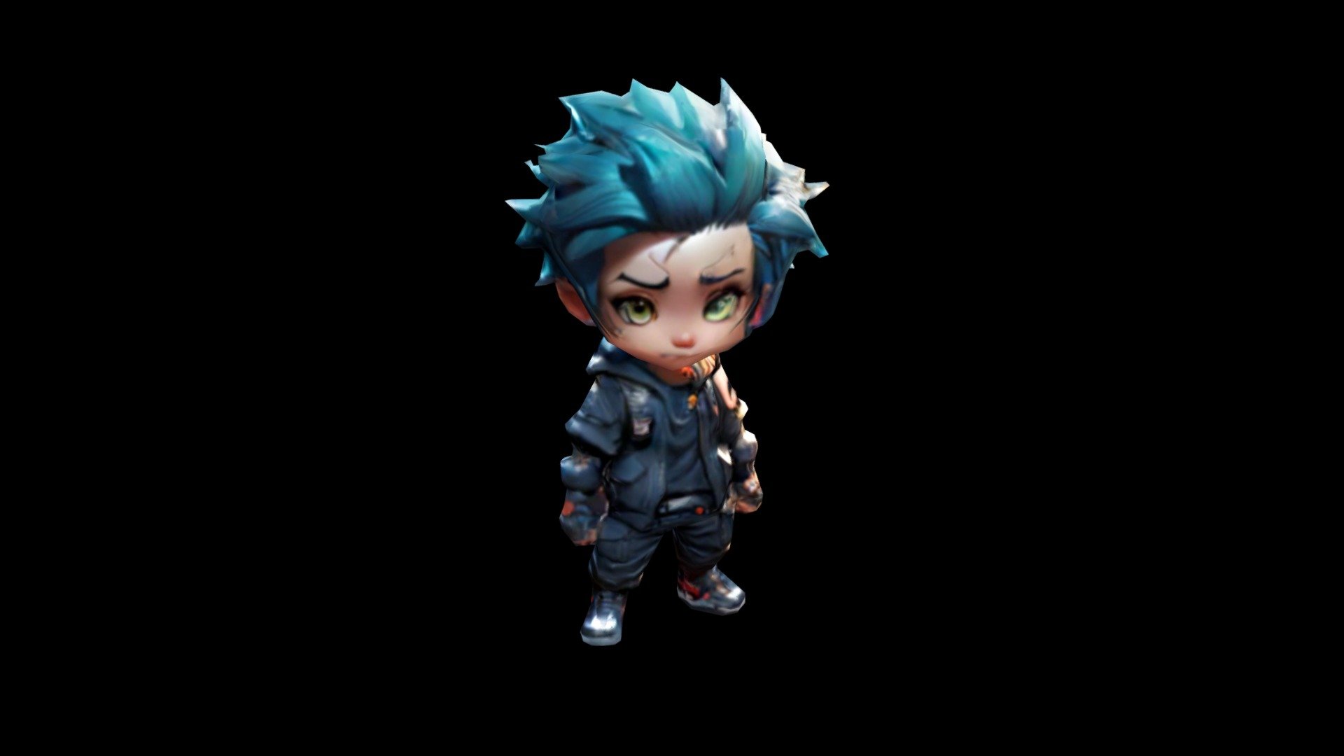 Cartoon character with blue spiky hair standing - Download Free 3D ...