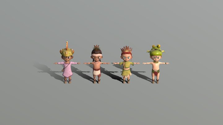 Stylised Tribal Characters Asset Pack T-Pose 3D Model
