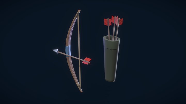 Bow with arrows and quiver 3D Model