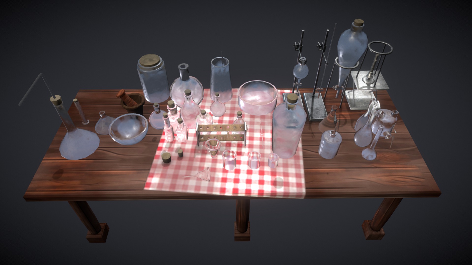 3D model Laboratory // Flask - This is a 3D model of the Laboratory // Flask. The 3D model is about a table with glasses and candles on it.