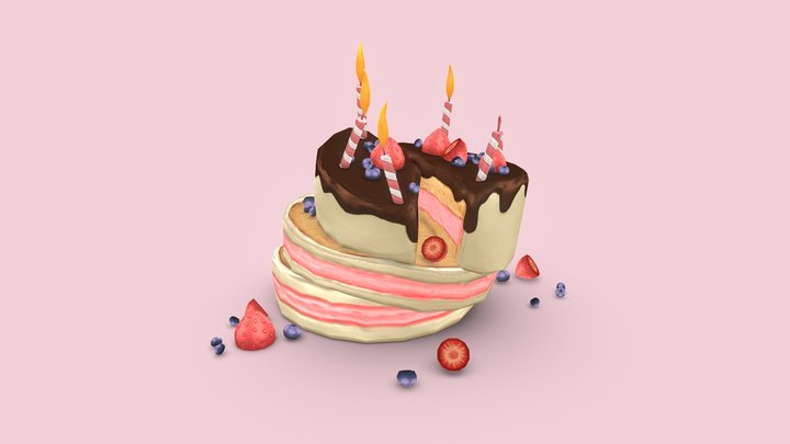 Broken Birthday Cake 3D Model