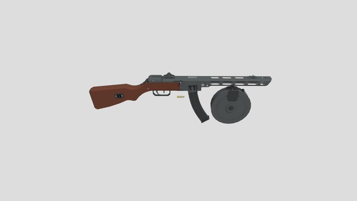 PPSh41 Soviet Submachine Gun Low-poly 3D Model