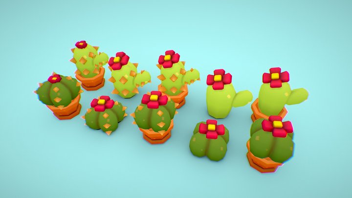 Cute Cactus Lowpoly Set !! 3D Model