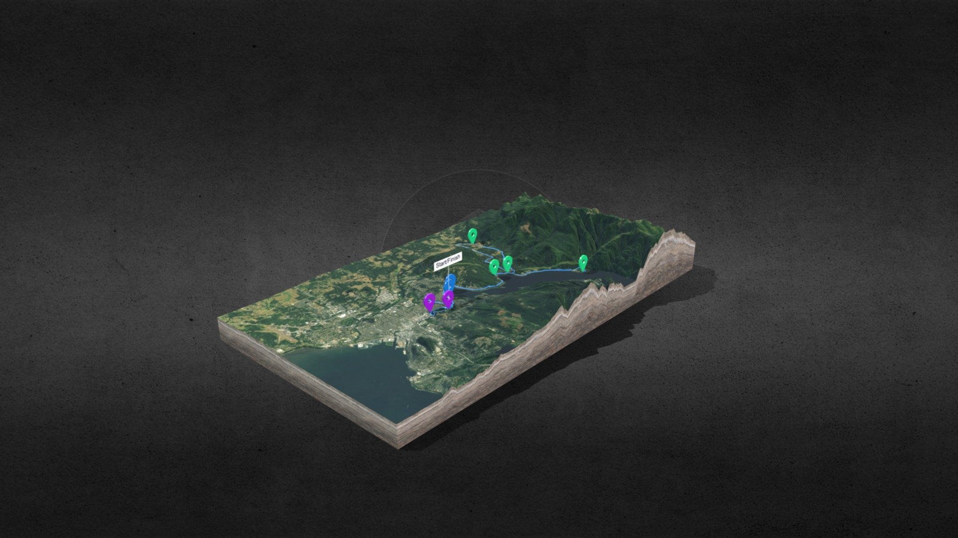 Lake Whatcom Triathlon 3D terrain map by VRoute.ca. 