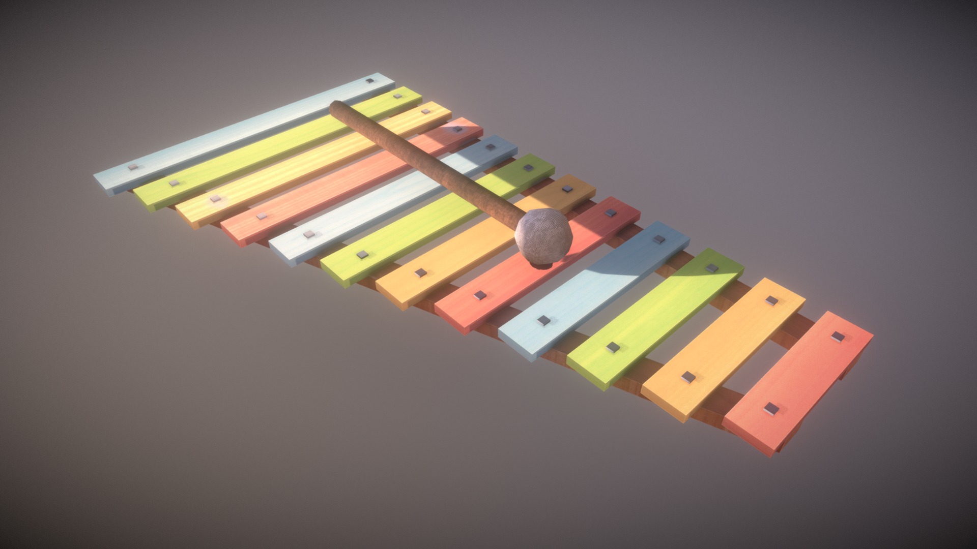 3D model Game Ready Xylophone Color With Mallet Low Poly - This is a 3D model of the Game Ready Xylophone Color With Mallet Low Poly. The 3D model is about a colorful toy building.