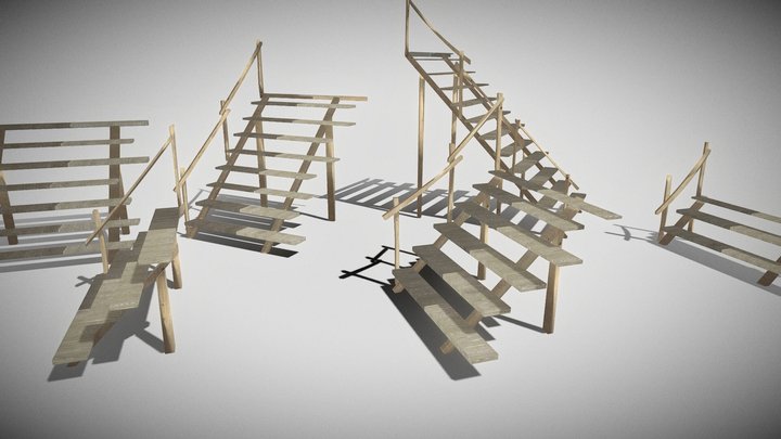 Old Wooden Ladder 3D Model