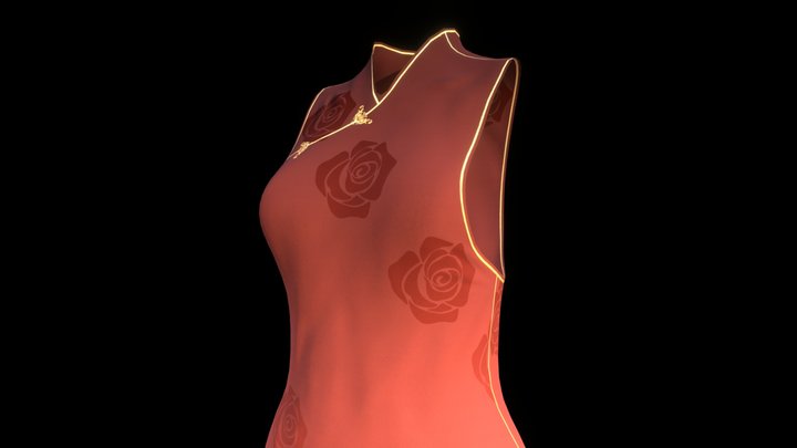 Game-Ready Short Qipao Dress 3D Model