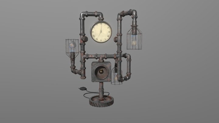 Industrial Pipe Light Stand with Clock 3D Model