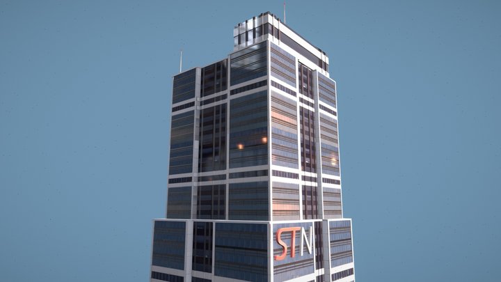 Stylized Highrise City Building TV Station 3D Model