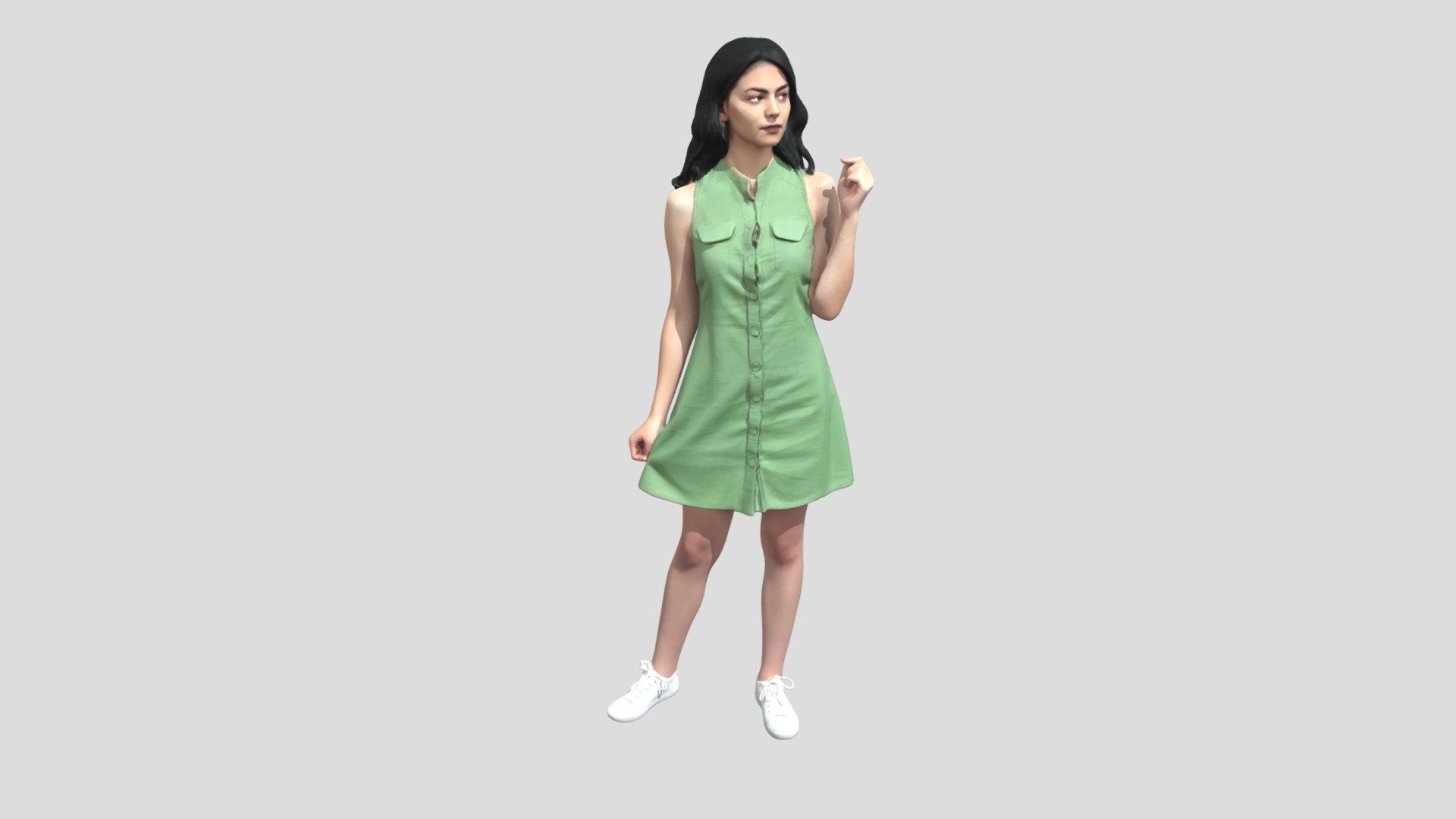 Sage Button-Front Sleeveless Dress - Download Free 3D model by ...