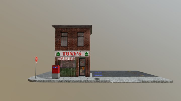 Street Corner Restaurant 3D Model