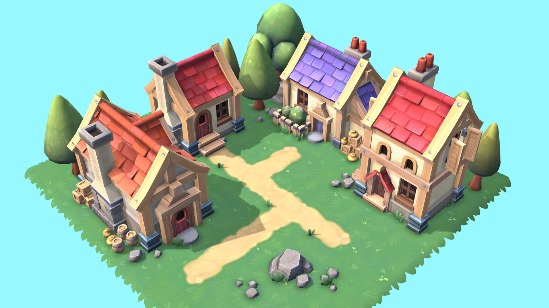3D model Fantasy Set - This is a 3D model of the Fantasy Set. The 3D model is about a toy house on a map.