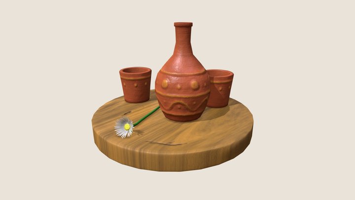 Vase and cups 3D Model