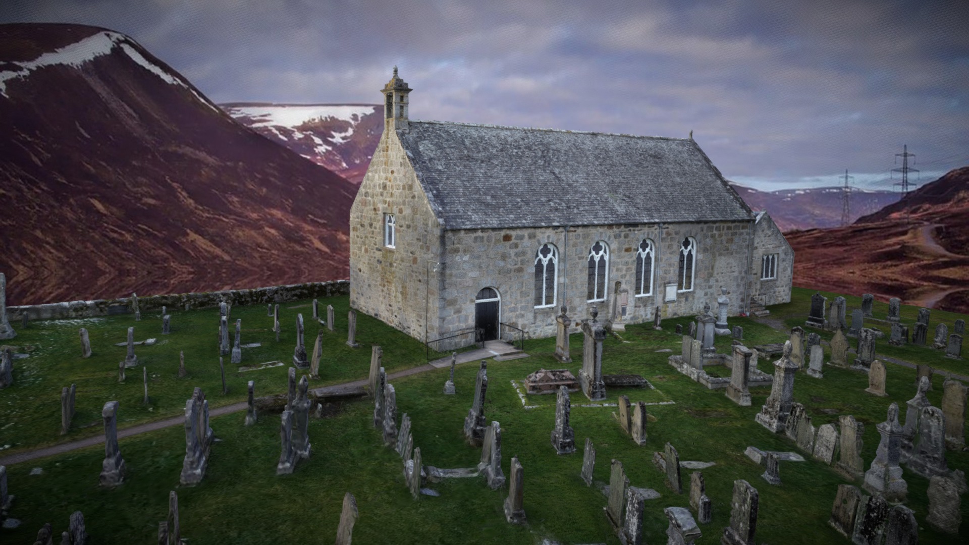 3D model Cromdale Church 3d Photogrammetry Aaron Sneddon - This is a 3D model of the Cromdale Church 3d Photogrammetry Aaron Sneddon. The 3D model is about a cemetery with a church.