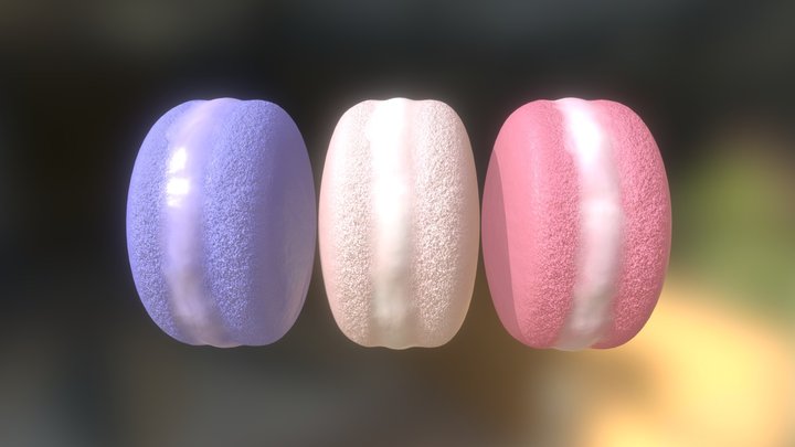 Blueberry, Vanilla & Strawberry Macarons 3D Model