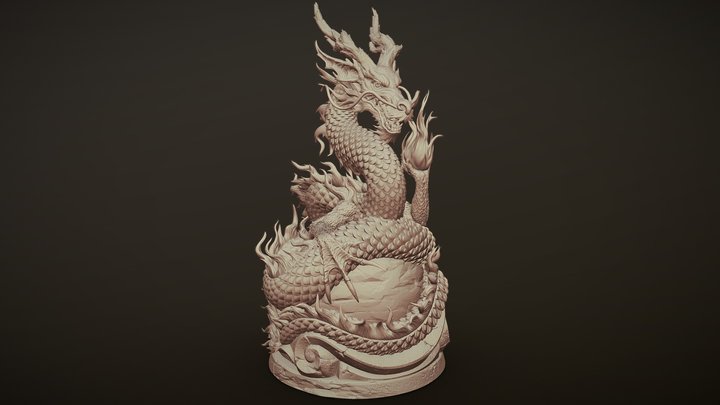 Asian Dragon Sculpture 3D Model