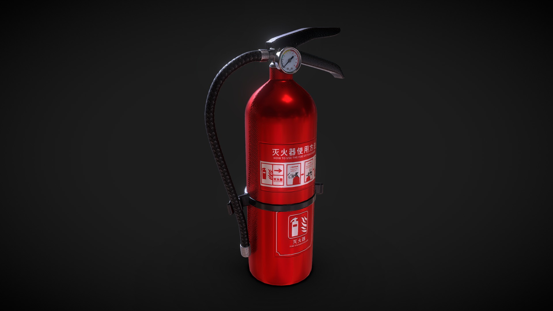 3D model Fire Extinguisher Highpoly - This is a 3D model of the Fire Extinguisher Highpoly. The 3D model is about a fire extinguisher on a black background.