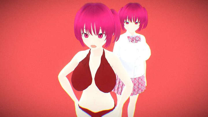 Thick Anime Girl in Swimsuit 3D Model