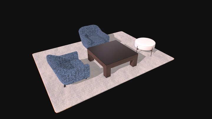 Furniture Set Chair Table Ottoman 3D Model