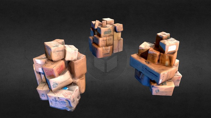 3 cardboard Boxes pack [ cajas de carton ] 3D Model