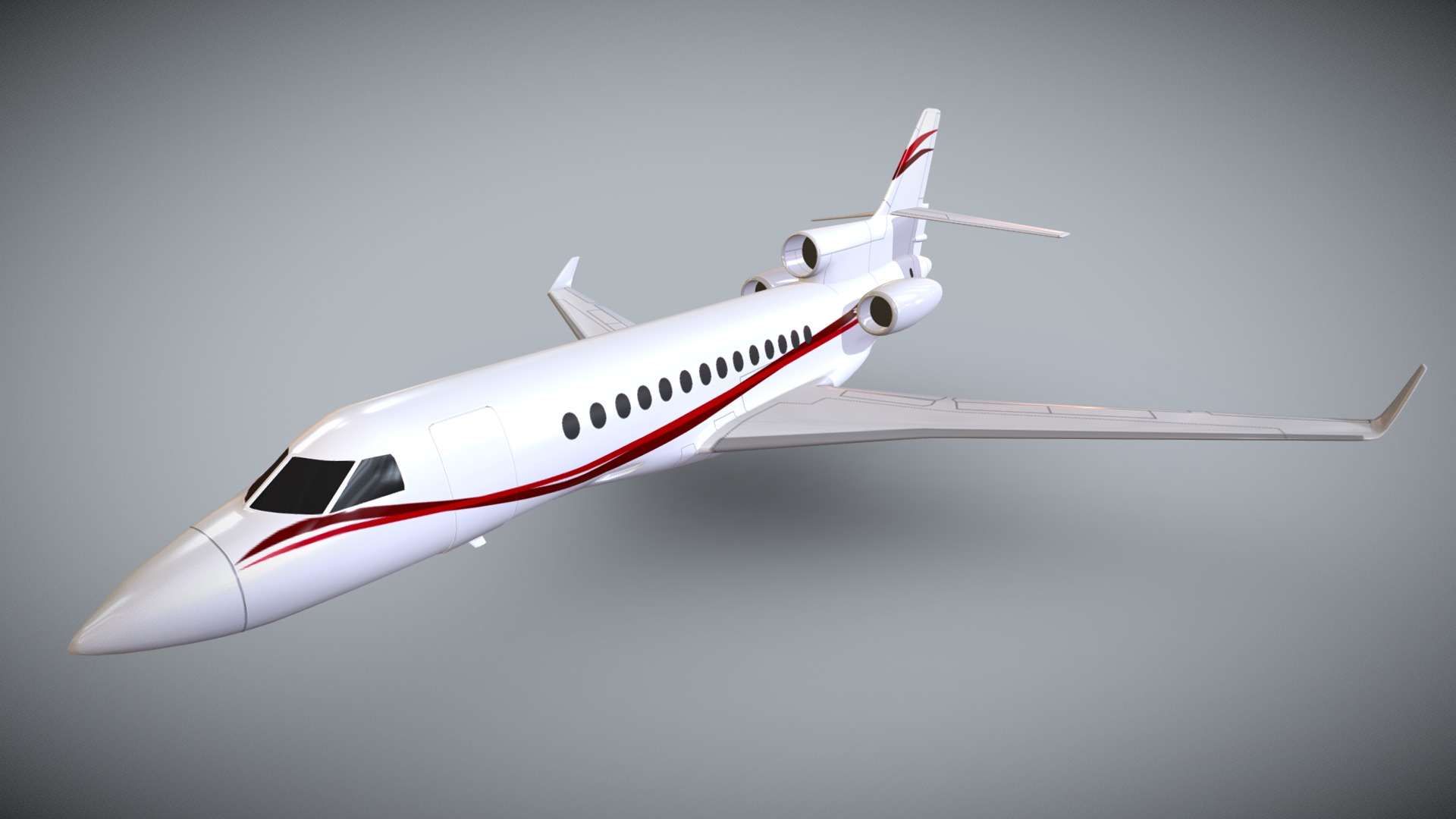 3D model Dassault Falcon 7x business jet - This is a 3D model of the Dassault Falcon 7x business jet. The 3D model is about a white and red airplane.
