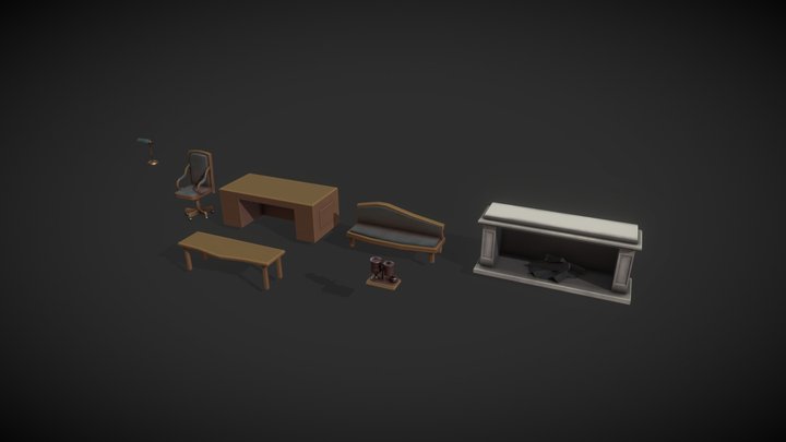 Modular Victorian era office Props 3D Model