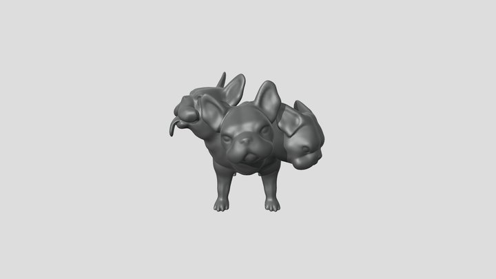 Three Headed French Bulldog 3D Model