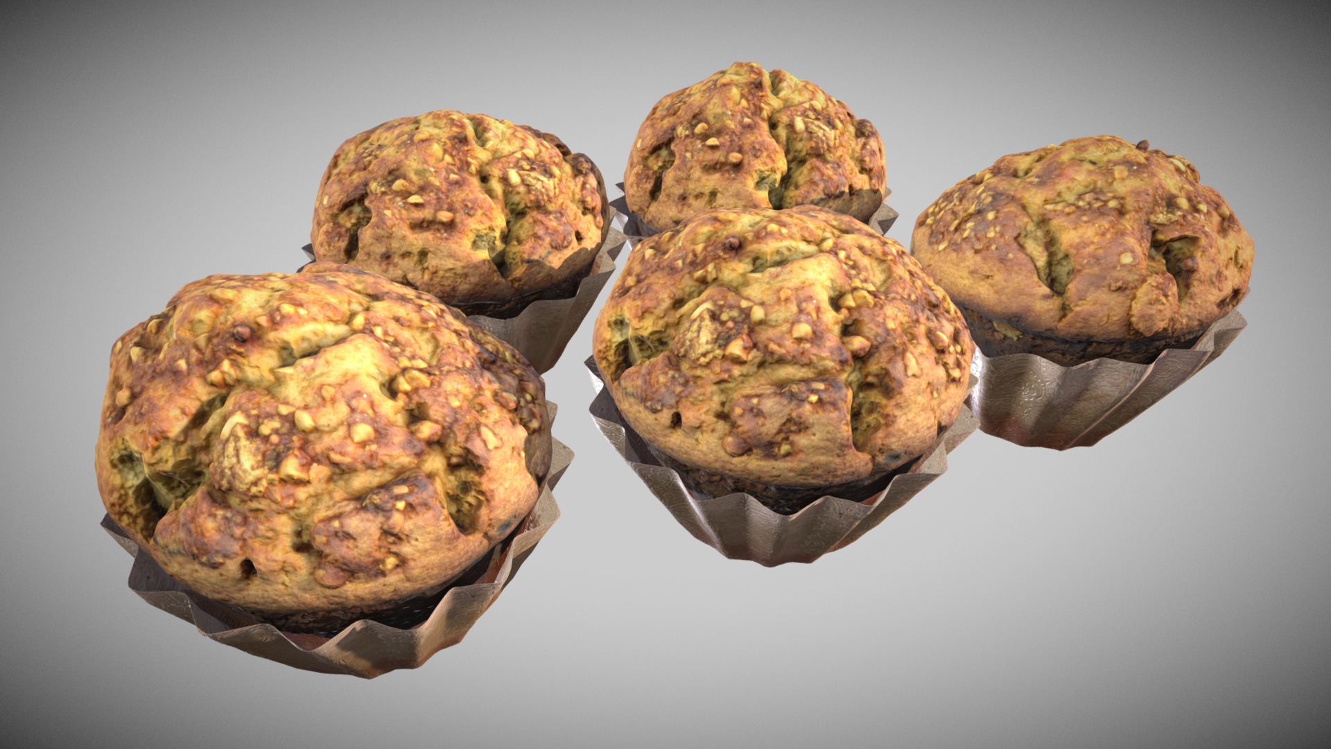 3D model Muffins - This is a 3D model of the Muffins. The 3D model is about a group of round brown objects.