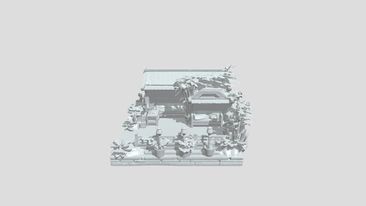 Miniature traditional house with garden 3D Model