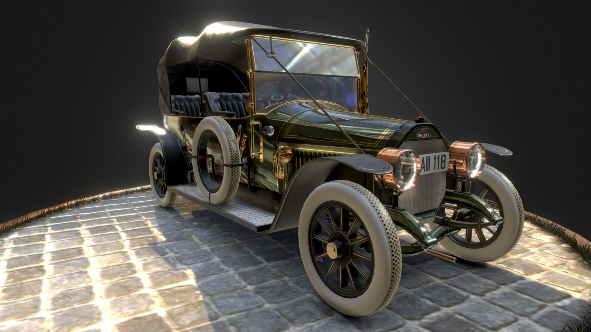 3D model Gräf & Stift Doppel Phaeton - This is a 3D model of the Gräf & Stift Doppel Phaeton. The 3D model is about a car parked on a tile floor.
