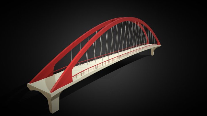 Tied-Arch Cable-Stayed Footbridge 3D Model