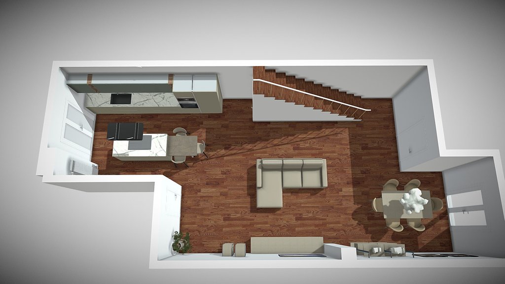 Open space with kitchen and living room