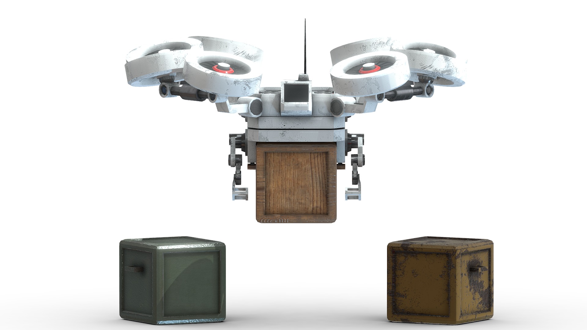 3D model Atmospheric Cargo Drone Cargo Containers - This is a 3D model of the Atmospheric Cargo Drone Cargo Containers. The 3D model is about a robot with a box.