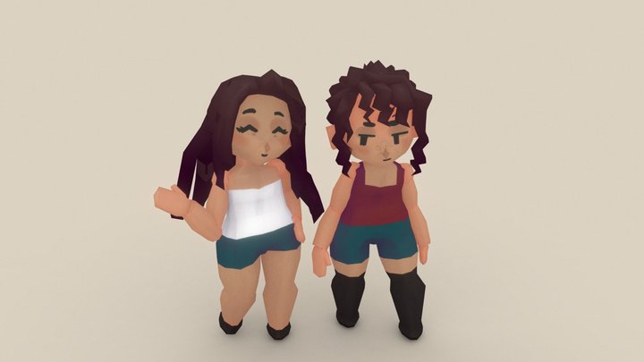 Low Poly Chibi Sisters 3D Model