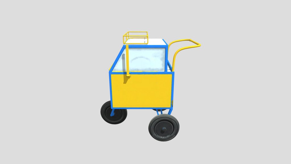 Yellow and blue glass-display vendor cart
