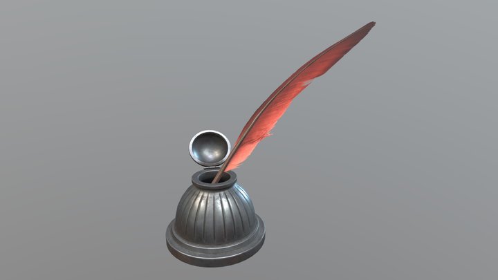 Inkwell with feather pen – Free 3D Model STL