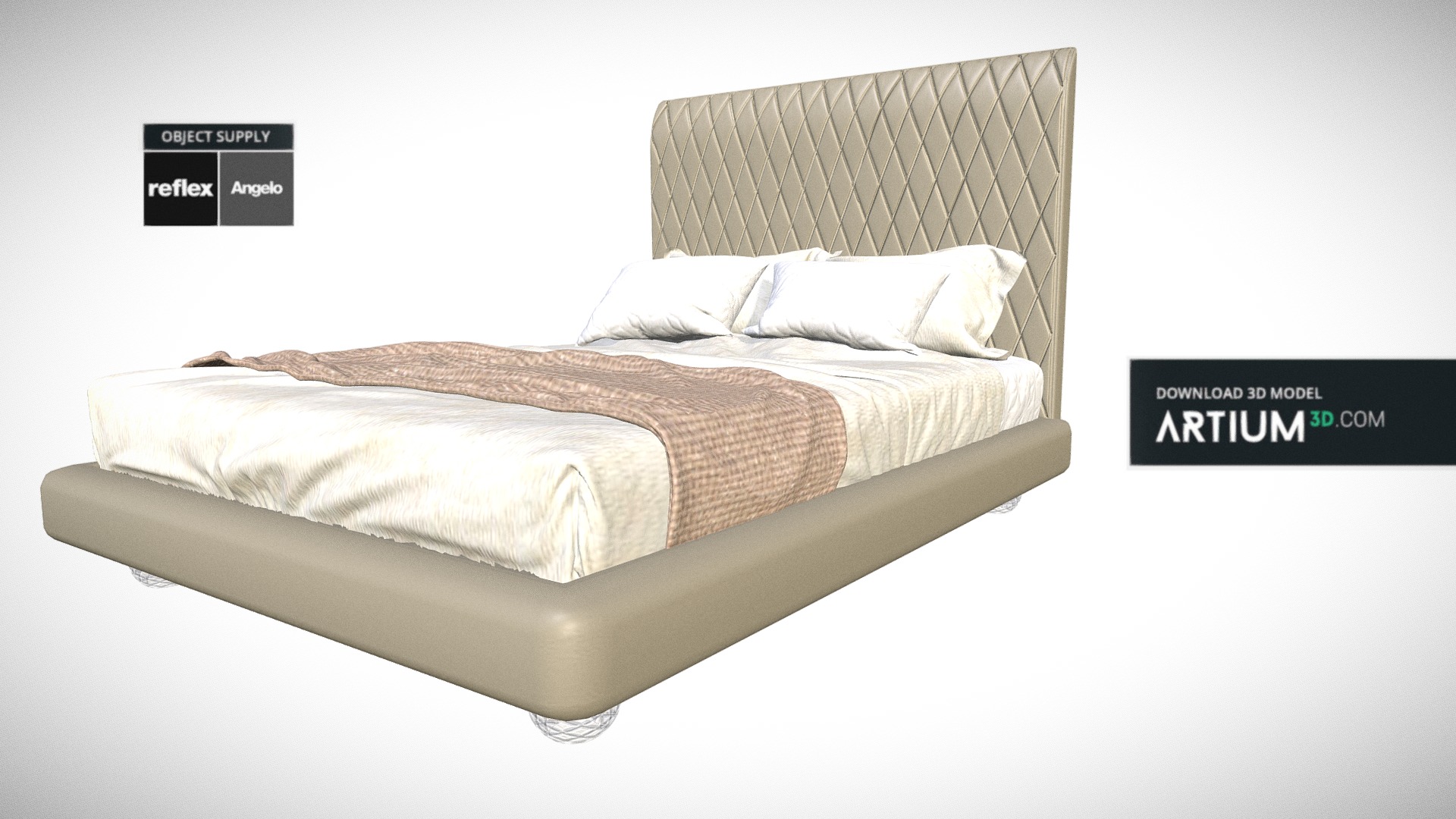 3D model Bed Rialto Letto from Reflex Angelo - This is a 3D model of the Bed Rialto Letto from Reflex Angelo. The 3D model is about a bed with a white cover.