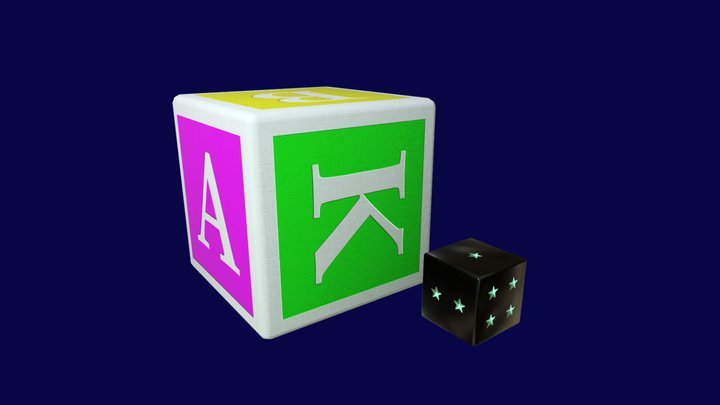 Wooden Block and Glow-in-the-Dark Star Die 3D Model