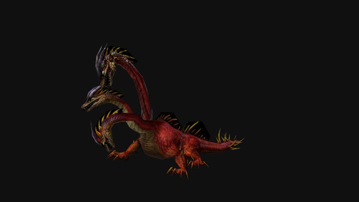 Three Head Fire Dragon 3D Model