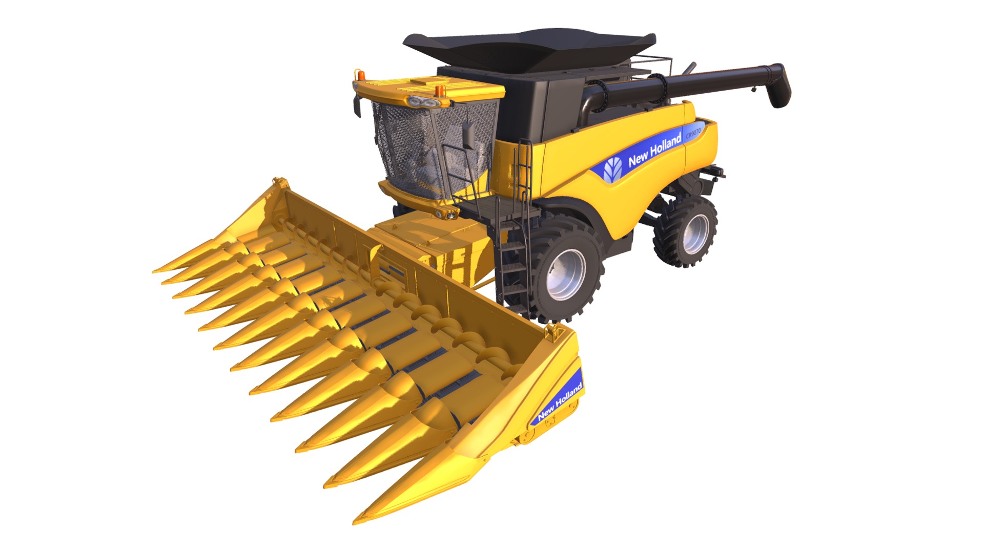 3D model New Holland Combine Harvester - This is a 3D model of the New Holland Combine Harvester. The 3D model is about a yellow and blue construction vehicle.