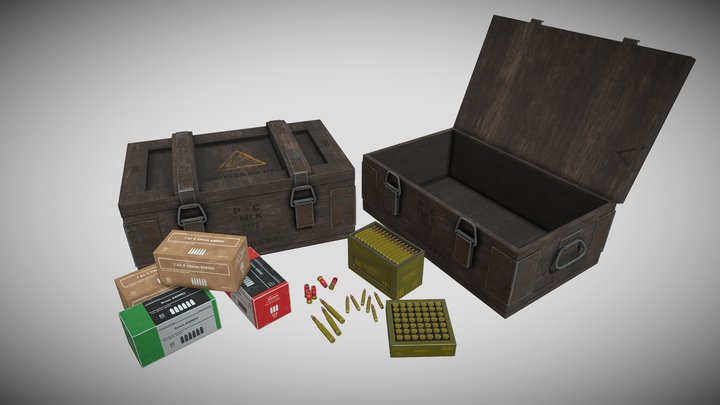 Ammo Box Set - Low Poly - Game Ready 3D Model