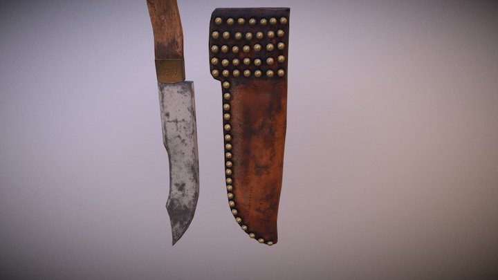 CrowTacked Knife Sheath with Bowie Knife 3D Model