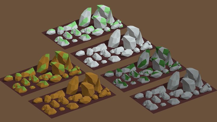 Low-Poly Rocks with Moss 3D Model