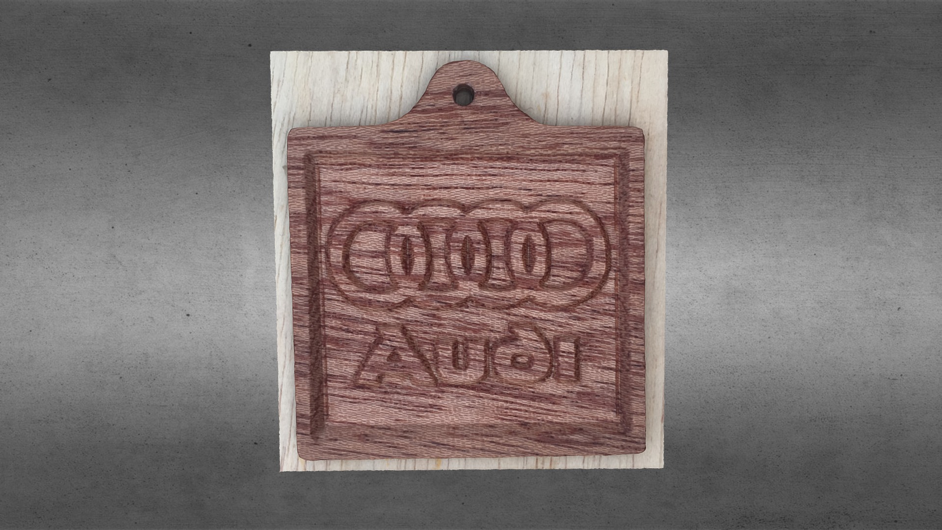 3D model Audi logo – mahogany wood 3d scan - This is a 3D model of the Audi logo - mahogany wood 3d scan. The 3D model is about a wood box with a label on it.