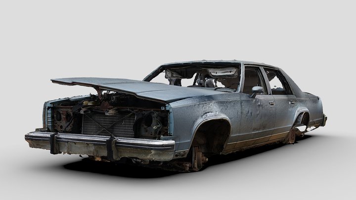 Wrecked 80's Car (Raw Scan) 3D Model