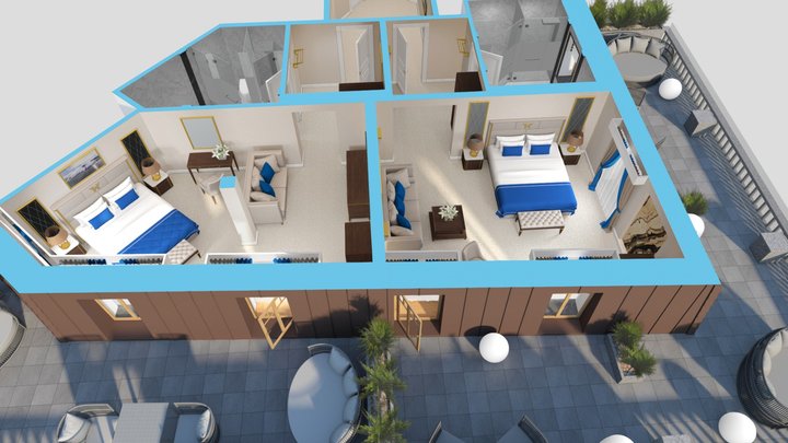 Two Terrace Junior Suite rooms (Connected) 3D Model