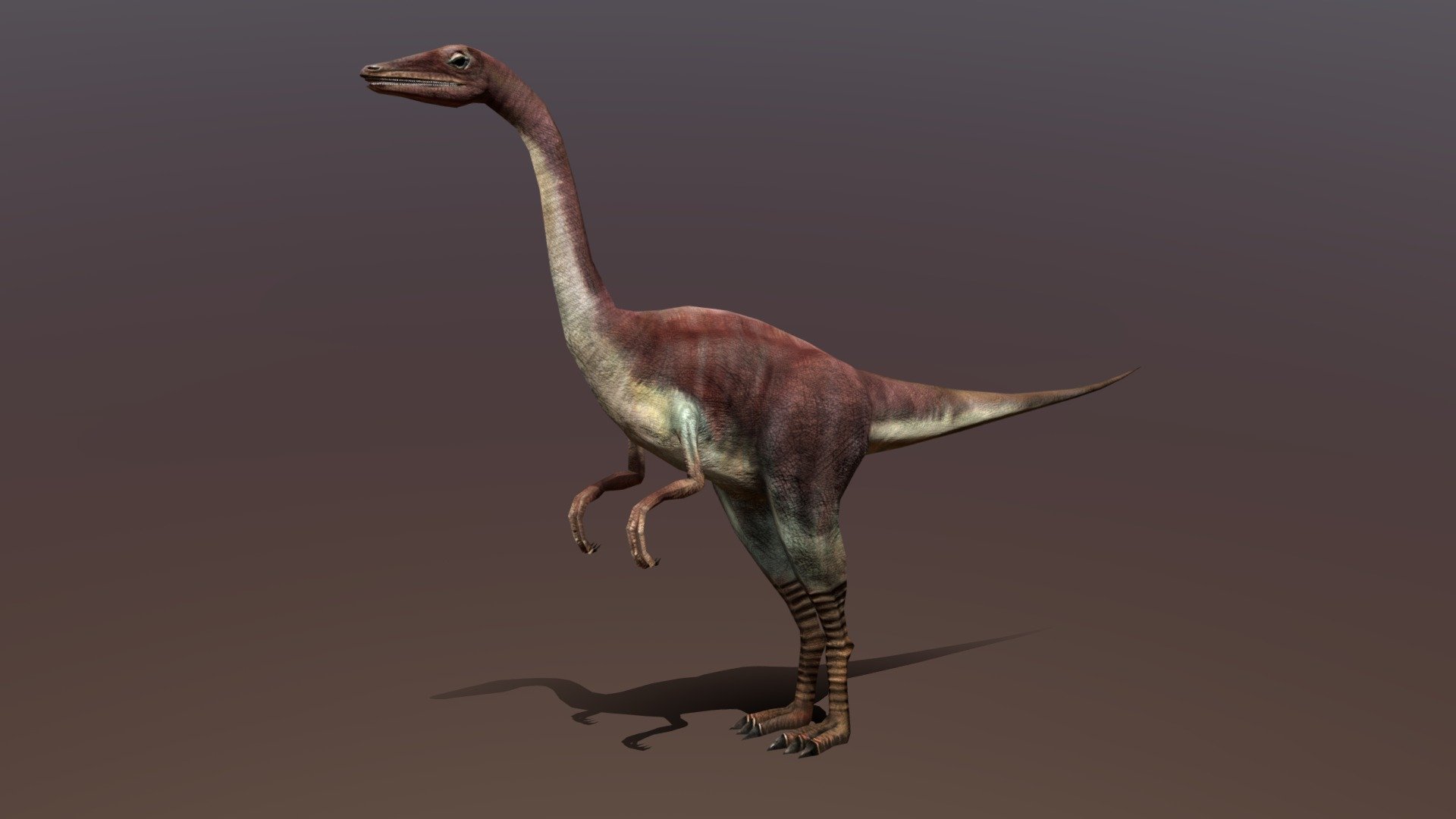 The tiny Compsognathus dinosaur is on the run - 3d render, special shaders  were used to create