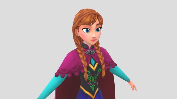 Anna Healed No White Hair Streaks from_frozen 3D Model