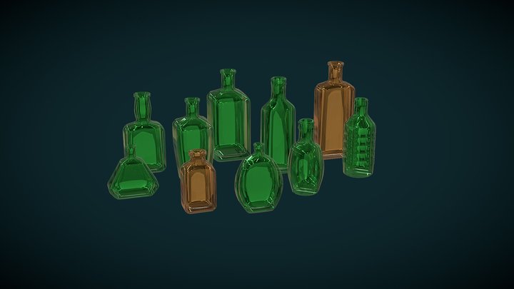 Bottles (low poly) 3D Model