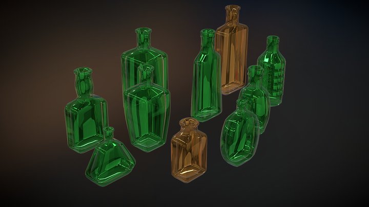 Bottles (low poly) 3D Model
